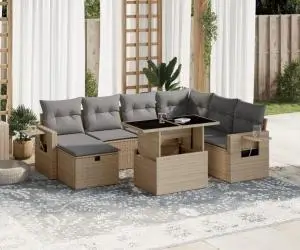 vidaXL Set canapele de grădină, 8 piese, cu perne, bej, poliratan