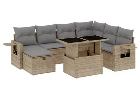 Set canapele de grădină, 8 piese, cu perne, bej, poliratan - 2/5