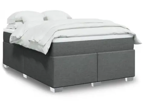 Pat box spring cu saltea, gri închis, 140x200 cm, textil - 1/5