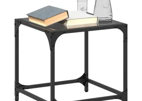 Măsuțe de cafea, blat din sticlă negră, 2 buc. 40x40x40 cm oțel - 1/5