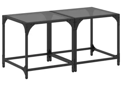 Măsuțe de cafea, blat din sticlă negră, 2 buc. 40x40x40 cm oțel - 2/5