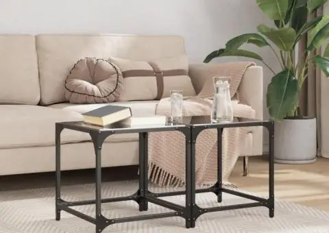 Măsuțe de cafea, blat din sticlă negră, 2 buc. 40x40x40 cm oțel - 3/5