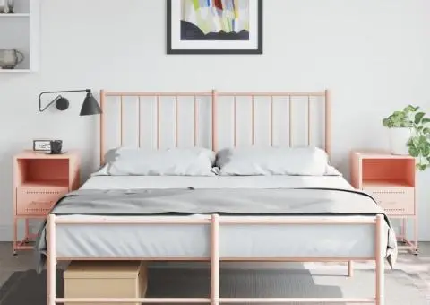 Noptiere, 2 buc., roz, 36x39x60,5 cm, oțel - 1/5