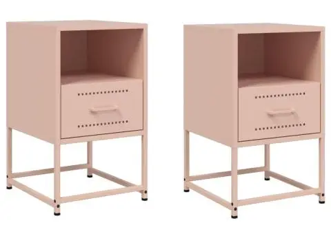 Noptiere, 2 buc., roz, 36x39x60,5 cm, oțel - 2/5