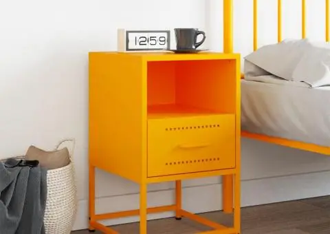 Noptieră, galben muștar, 36x39x60,5 cm, oțel - 3/5