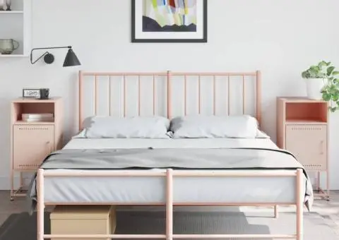 Noptiere, 2 buc., roz, 36x39x78 cm, oțel - 1/5