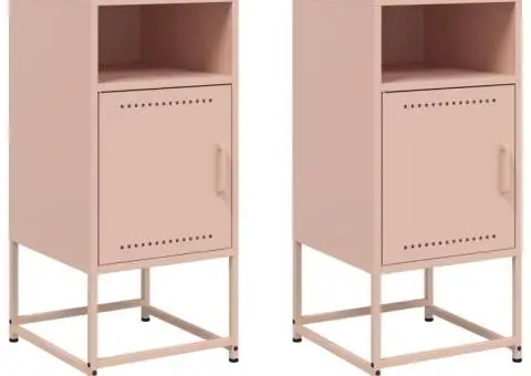 Noptiere, 2 buc., roz, 36x39x78 cm, oțel - 2/5