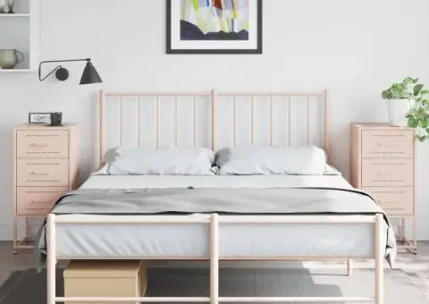 Noptiere, 2 buc., roz, 36x39x78 cm, oțel - 1/5