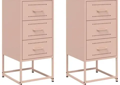 Noptiere, 2 buc., roz, 36x39x78 cm, oțel - 2/5