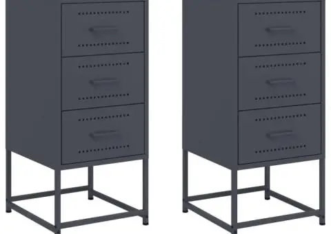 Noptiere, 2 buc., antracit, 36x39x78 cm, oțel - 2/5