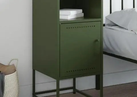 Noptieră, verde măsliniu, 36x39x78 cm, oțel - 1/5