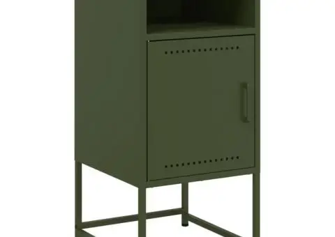 Noptieră, verde măsliniu, 36x39x78 cm, oțel - 2/5