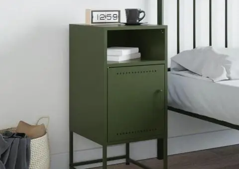 Noptieră, verde măsliniu, 36x39x78 cm, oțel - 3/5