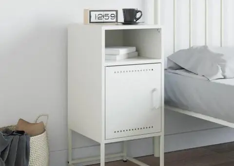 Noptieră, alb, 36x39x78 cm, oțel - 3/5