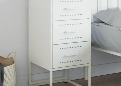 Noptieră, alb, 36x39x78 cm, oțel - 1/5