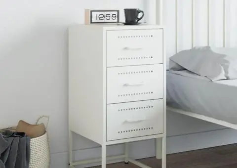 Noptieră, alb, 36x39x78 cm, oțel - 3/5