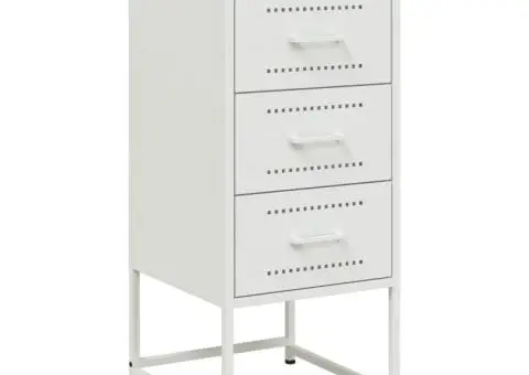 Noptieră, alb, 36x39x78 cm, oțel - 4/5