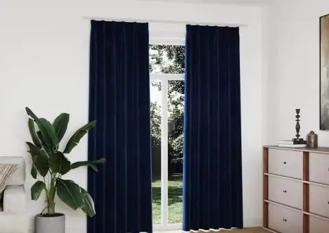 Draperii opace 2 buc. albastru închis 140x175cm catifea cârlige - 1/5
