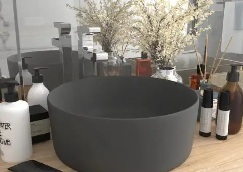 Chiuvetă baie lux, gri închis mat, 40x15 cm, ceramică, rotund - 1/5