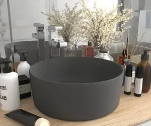 vidaXL Chiuvetă baie lux, gri închis mat, 40x15 cm, ceramică, rotund