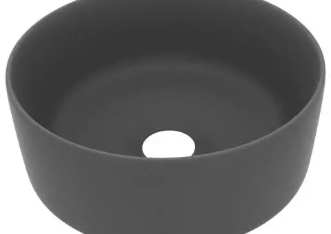 Chiuvetă baie lux, gri închis mat, 40x15 cm, ceramică, rotund - 2/5