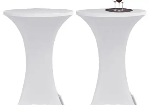 Husă de masă cu picior Ø70 cm, 2 buc., alb, elastic - 1/5