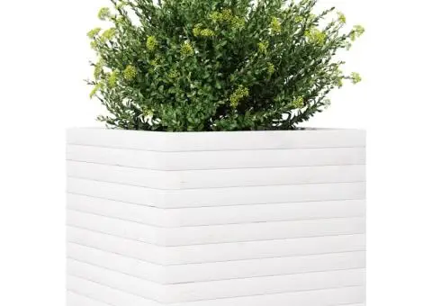 Jardinieră de grădină, alb, 50x50x46 cm, lemn masiv de pin - 4/5
