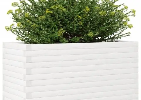 Jardinieră de grădină, alb, 90x40x46 cm, lemn masiv de pin - 4/5