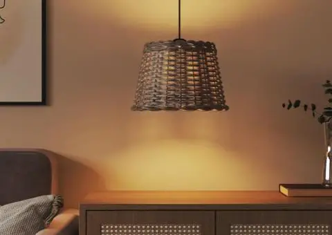 Abajur lustră, maro, Ø30x20 cm, răchită - 3/5