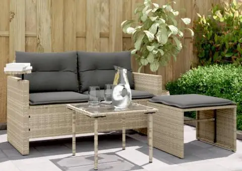 Set canapele de grădină cu perne, 3 piese gri deschis poliratan - 1/5