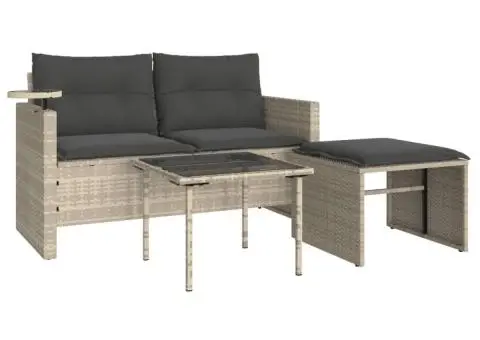 Set canapele de grădină cu perne, 3 piese gri deschis poliratan - 2/5