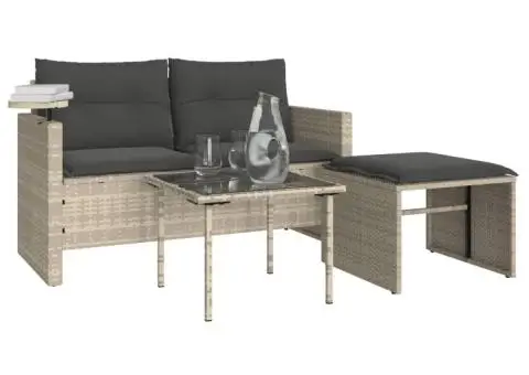 Set canapele de grădină cu perne, 3 piese gri deschis poliratan - 4/5