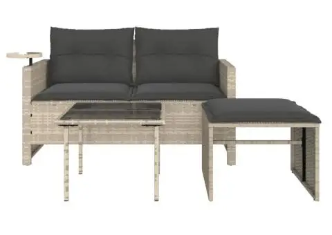 Set canapele de grădină cu perne, 3 piese gri deschis poliratan - 5/5