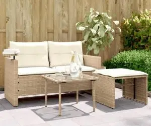 vidaXL Set canapele de grădină, 3 piese, cu perne, bej, poliratan