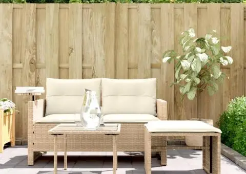 Set canapele de grădină, 3 piese, cu perne, bej, poliratan - 3/5