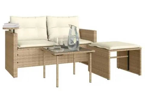 Set canapele de grădină, 3 piese, cu perne, bej, poliratan - 4/5