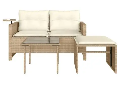 Set canapele de grădină, 3 piese, cu perne, bej, poliratan - 5/5