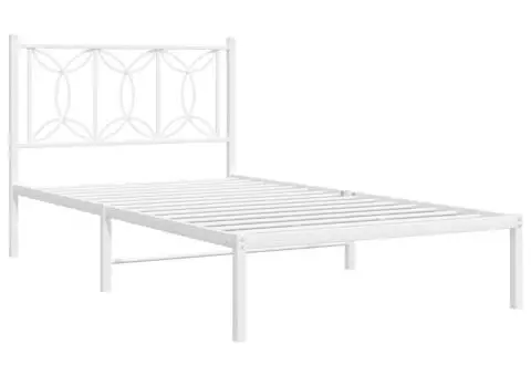 Cadru de pat metalic cu tăblie, alb, 100x190 cm - 3/5