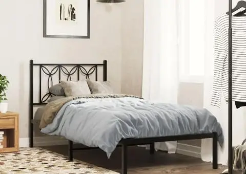 Cadru de pat metalic cu tăblie, negru, 80x200 cm - 1/5