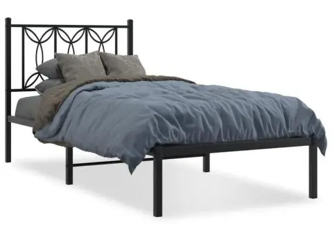 Cadru de pat metalic cu tăblie, negru, 80x200 cm - 2/5