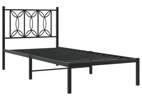 Cadru de pat metalic cu tăblie, negru, 80x200 cm - 3/5