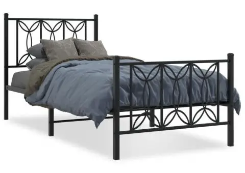 Cadru pat metalic cu tăblii de cap/picioare, negru, 90x190 cm - 2/5