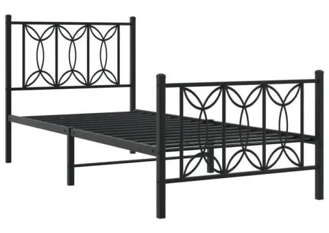 Cadru pat metalic cu tăblii de cap/picioare, negru, 90x190 cm - 3/5
