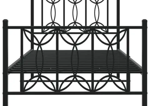 Cadru pat metalic cu tăblii de cap/picioare, negru, 90x190 cm - 4/5
