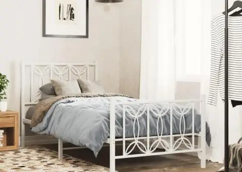 Cadru de pat metalic cu tăblie de cap/picioare, alb, 80x200 cm - 1/5