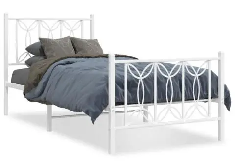 Cadru de pat metalic cu tăblie de cap/picioare, alb, 80x200 cm - 2/5