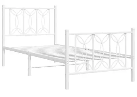 Cadru de pat metalic cu tăblie de cap/picioare, alb, 80x200 cm - 3/5