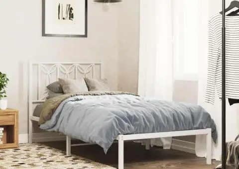 Cadru de pat metalic fără saltea, cu tăblie, alb, 75x190 cm - 1/5