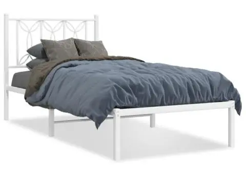 Cadru de pat metalic fără saltea, cu tăblie, alb, 75x190 cm - 2/5