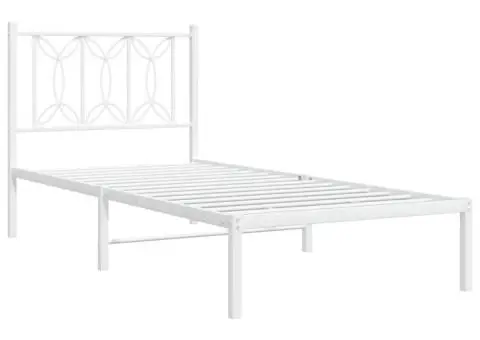 Cadru de pat metalic fără saltea, cu tăblie, alb, 75x190 cm - 3/5